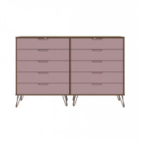 Manhattan Comfort 156GMC6 Rockefeller 10-Drawer Double Tall Dresser with Metal Legs in Nature and Rose  Pink